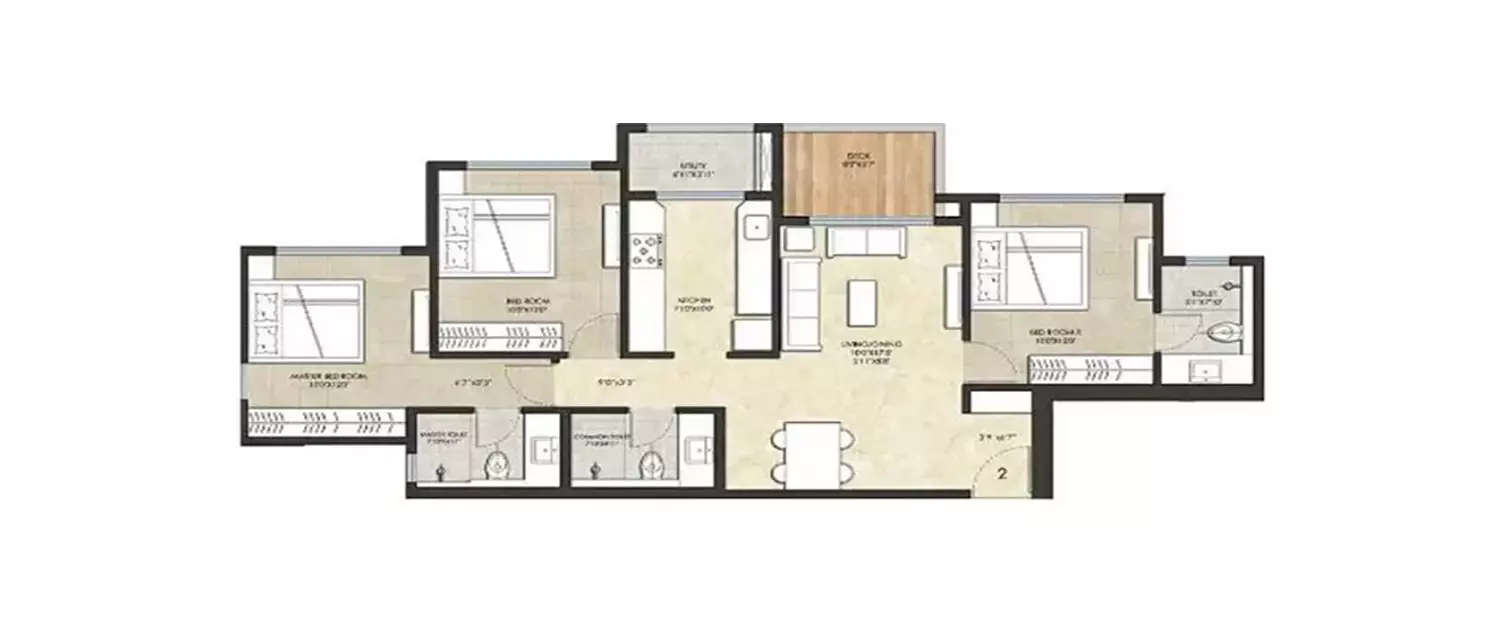 Floor plan for 3 BHK