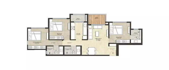 Lodha Zest Kolshet Road - Floor plan 3 BHK 948 Sq.ft