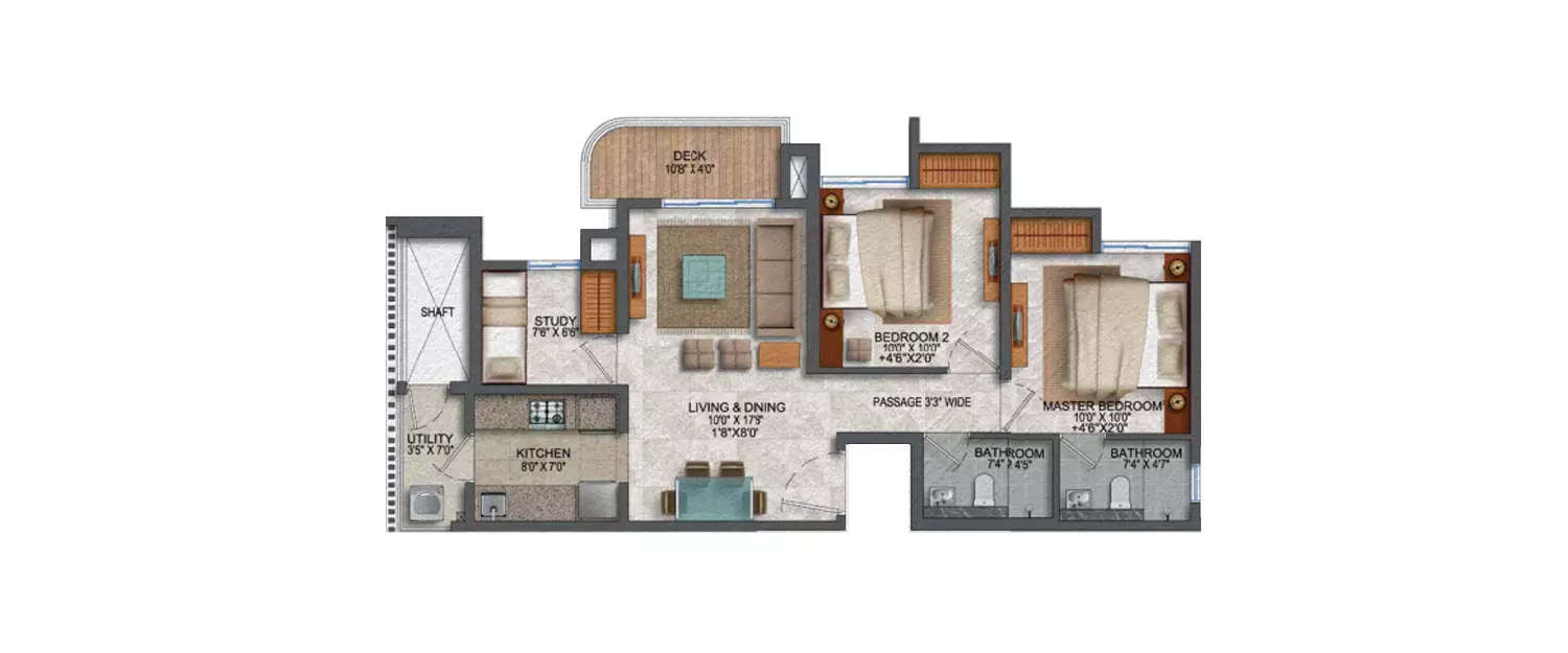 Floor plan for 3 BHK