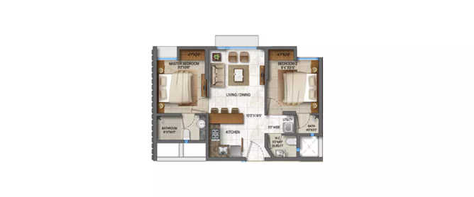 Lodha Casa Sereno Bhiwandi - Floor plan 2 BHK 536 Sq.ft