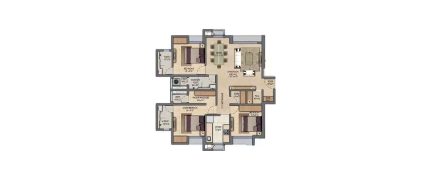 Floor plan for 3 BHK