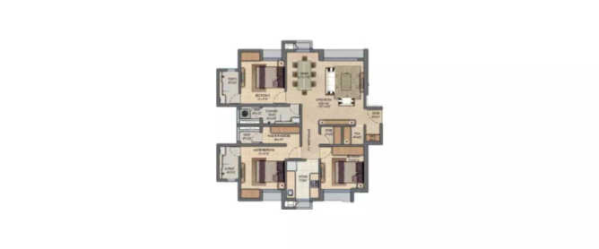 Lodha Codename Crown Jewel Majiwada - Floor plan 3 BHK 906 Sq.ft
