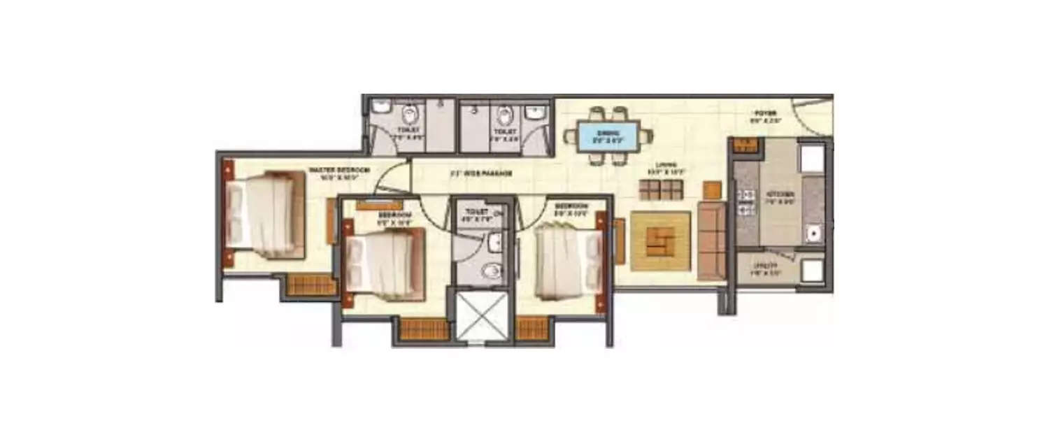 Floor plan for 3 BHK