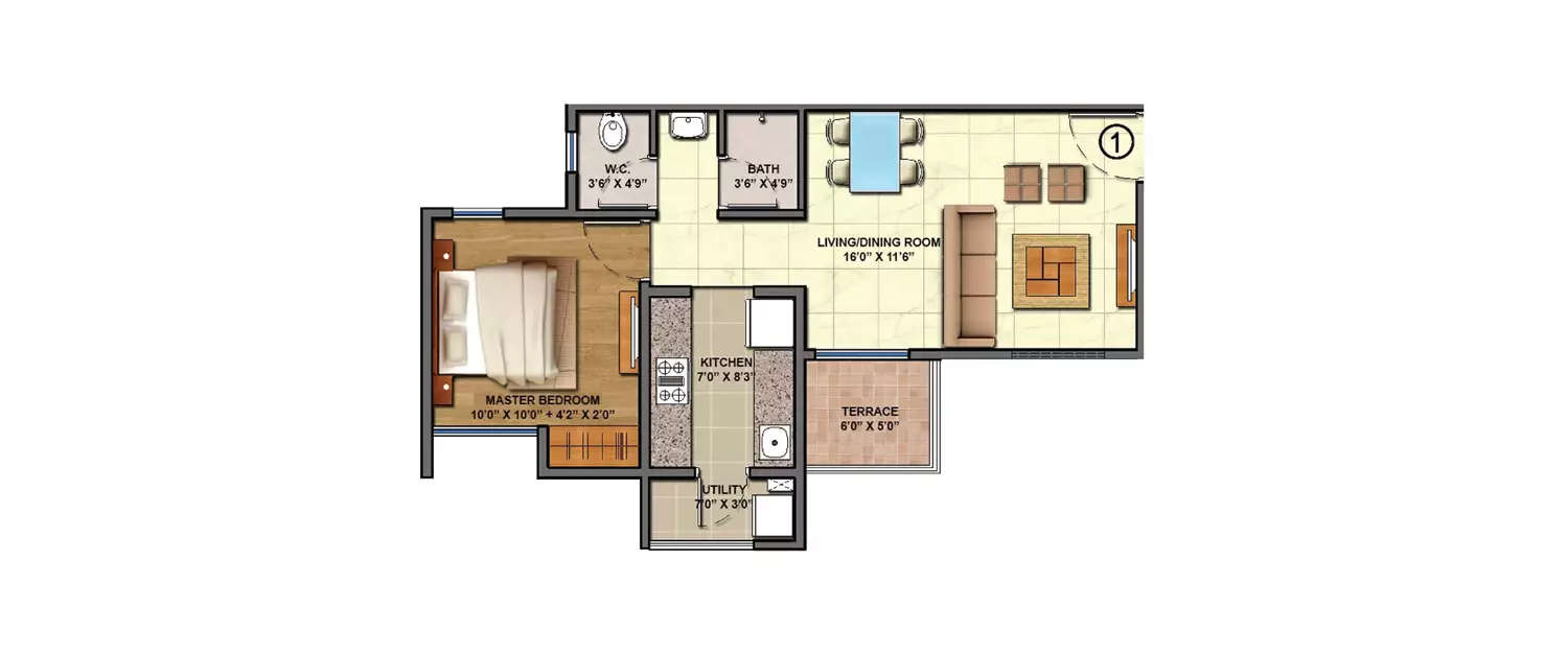 Floor plan for 1 BHK