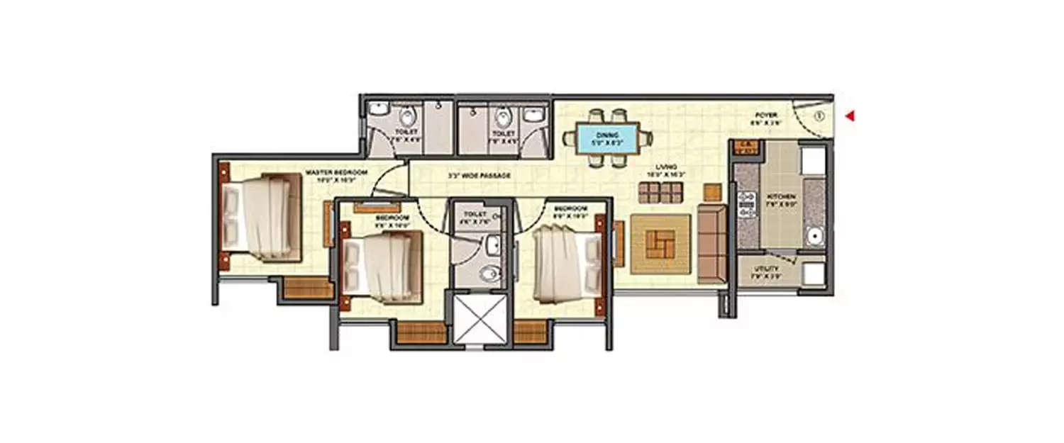 Floor plan for 3 BHK