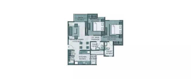 Lodha Palava Casario Dombivali - Floor plan 2 BHK 1098 Sq.ft