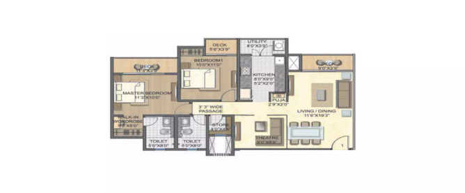 Lodha Palava Casario Gold Dombivali - Floor plan 2 BHK 891 Sq.ft