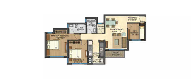Lodha Casa Bella Dombivali - Floor plan 3 BHK 1494 Sq.ft