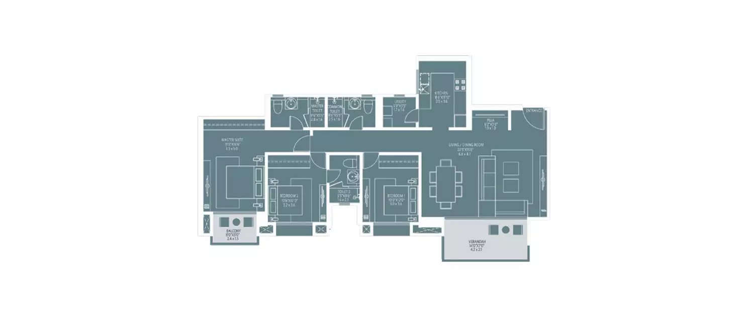 Floor plan for 3 BHK