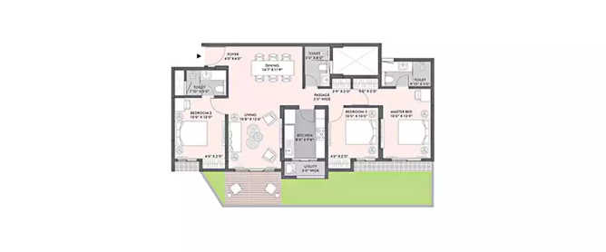 Lodha Trafalgar Square Kolshet Road - Floor plan 3 BHK 1266 Sq.ft