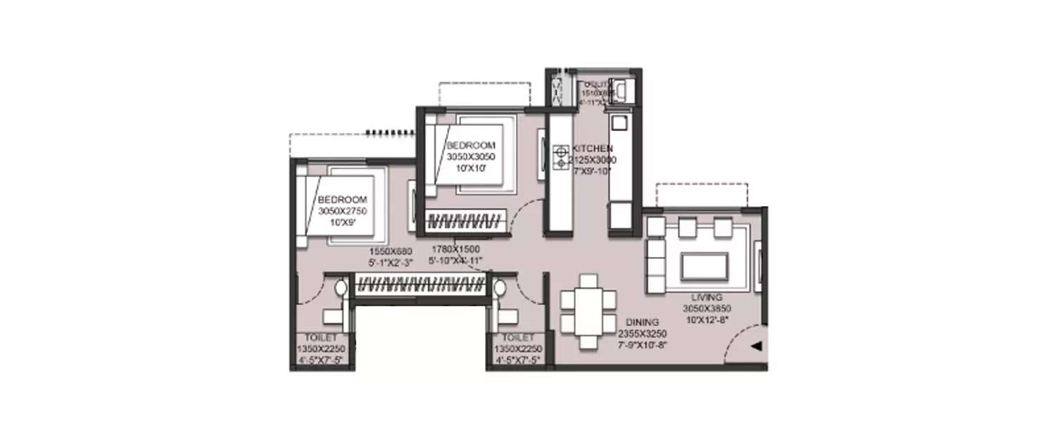 Floor plan for 2 BHK