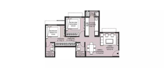 South Avenue At Runwal Gardens Dombivali - Floor plan 2 BHK 659 Sq.ft