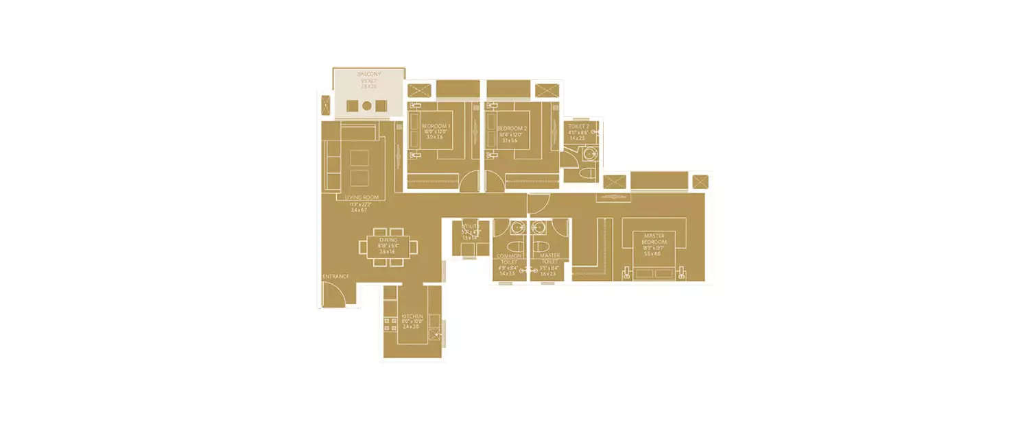 Floor plan for 3 BHK