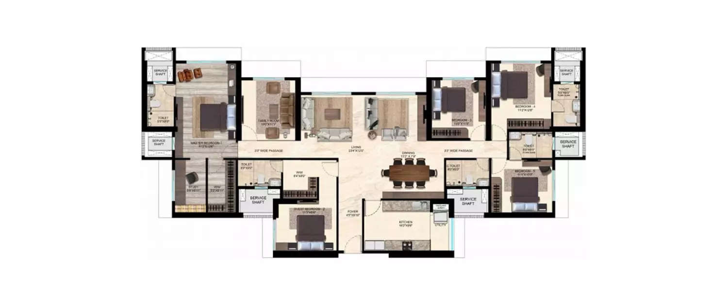 Floor plan for 5 BHK