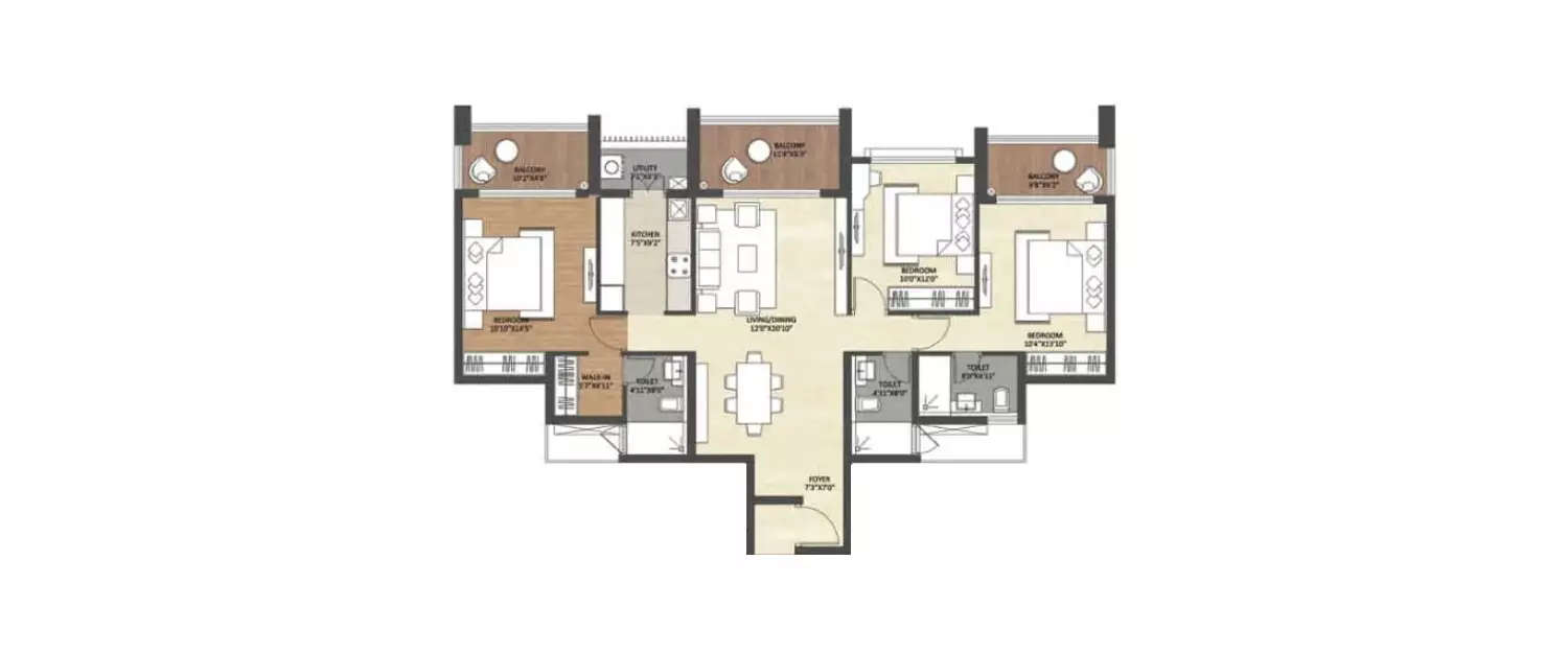 Floor plan for 3 BHK