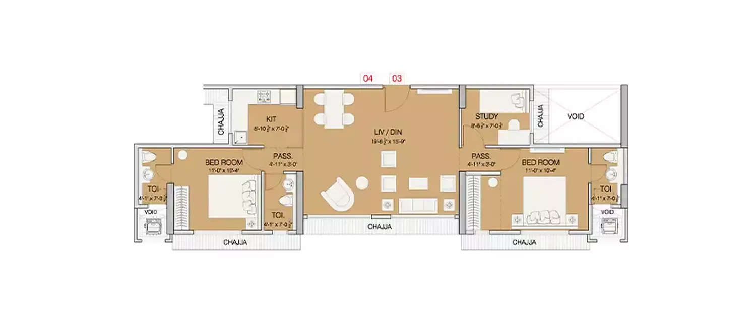 Floor plan for 2 BHK