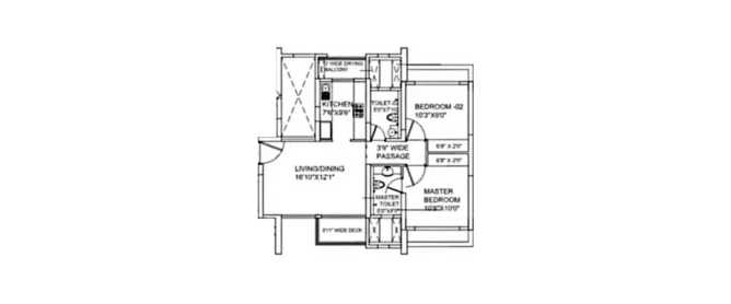 Runwal Anthurium Valentine Mulund - Floor plan 2 BHK 1275 Sq.ft