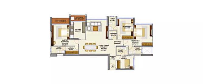Runwal Elegante Andheri - Floor plan 3.5 BHK 1418 Sq.ft
