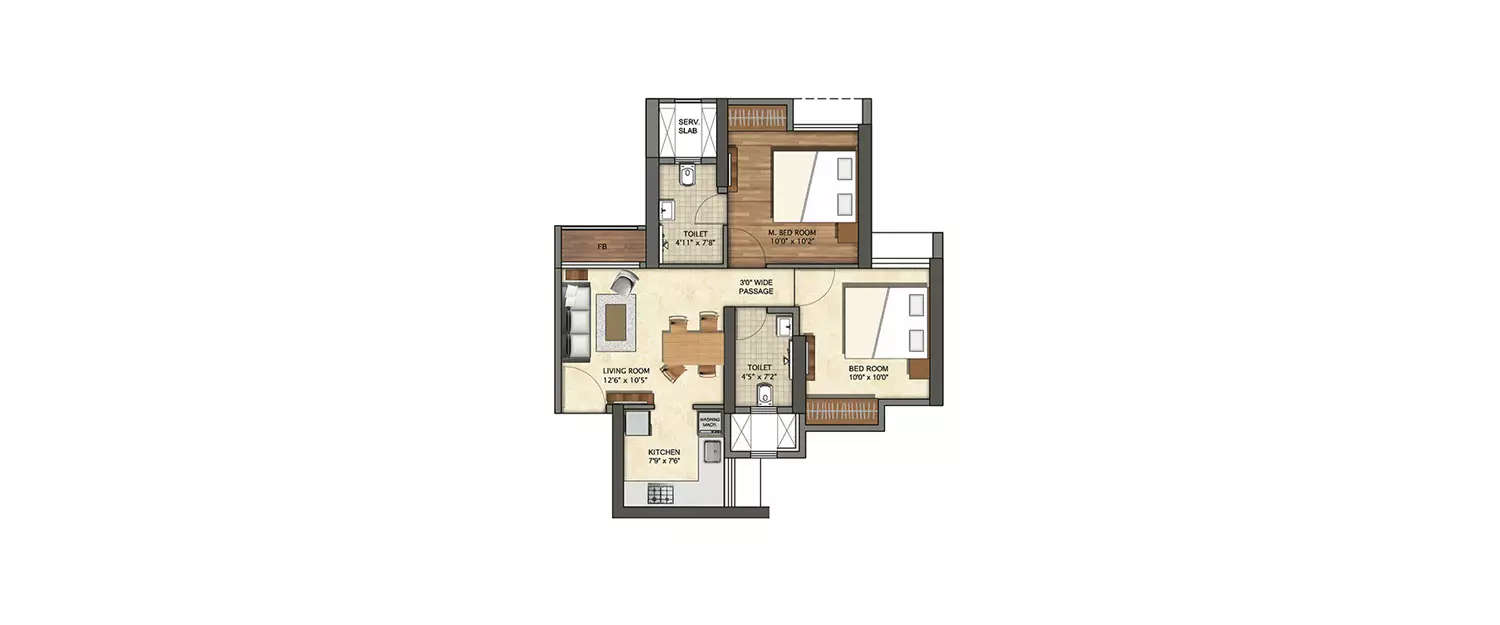 Floor plan for 2 BHK