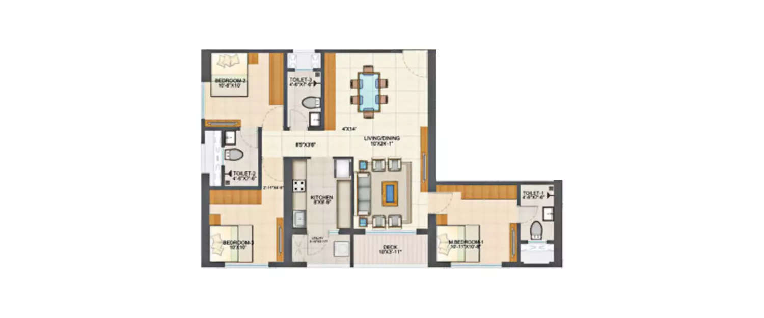 Floor plan for 3 BHK