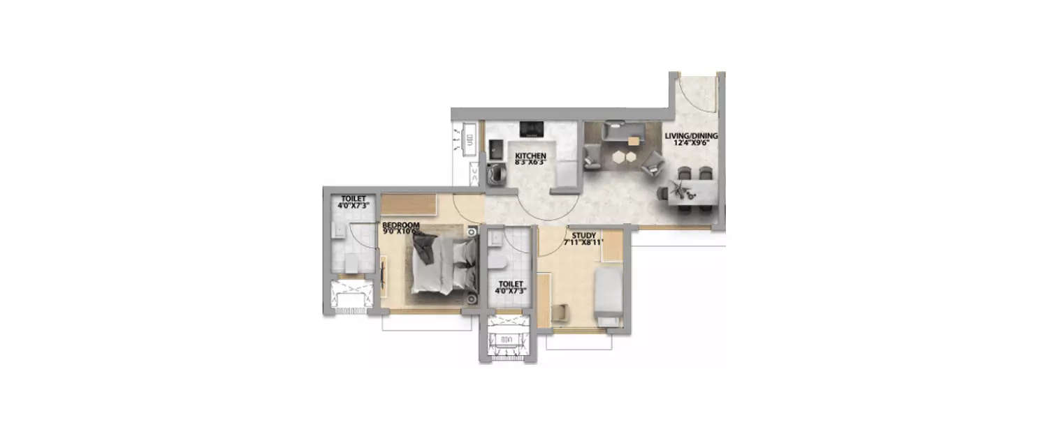 Floor plan for 1.5 BHK