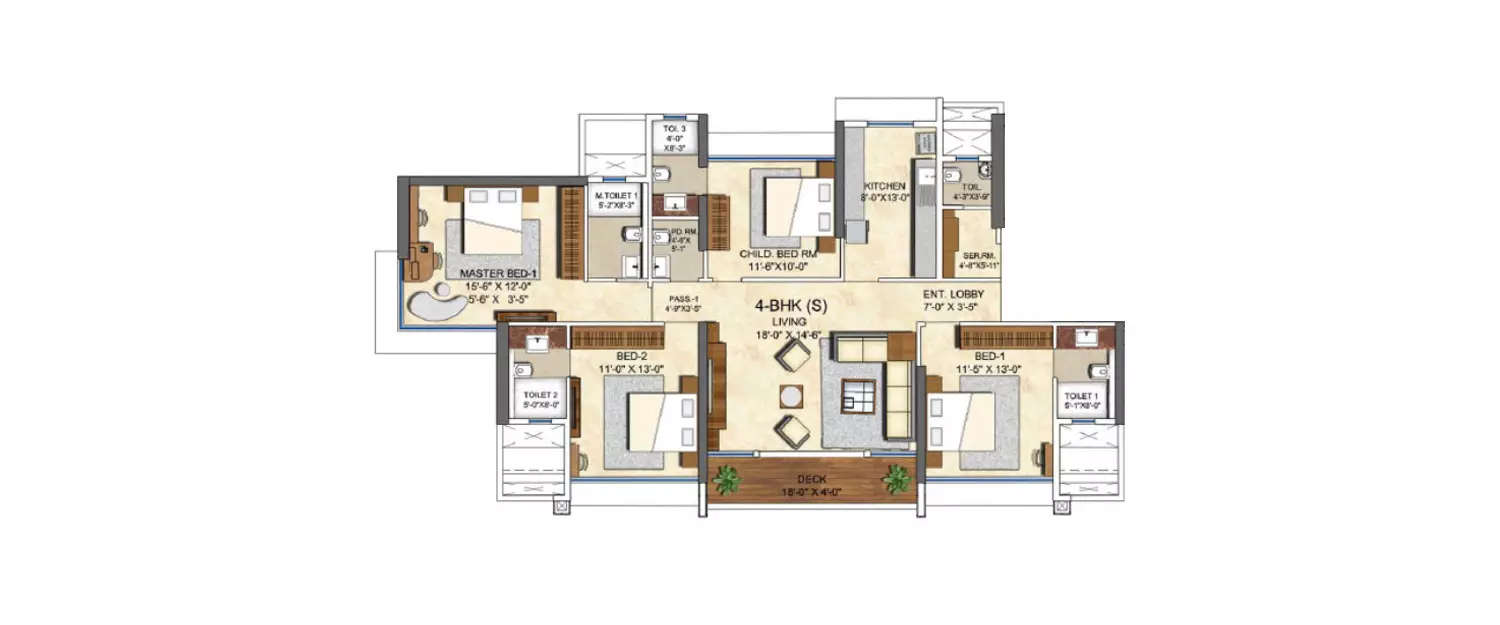 Floor plan for 4 BHK