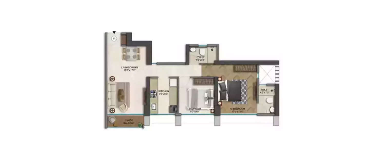 Floor plan for 2 BHK