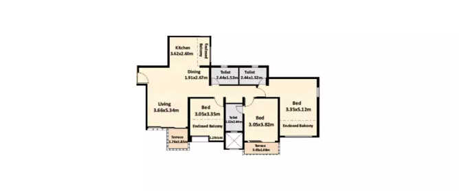 Nyati Elysia Kharadi - Floor plan 3 BHK 934 Sq.ft
