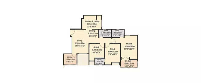 Nyati Equatorial Bavdhan - Floor plan 3 BHK 1822 Sq.ft