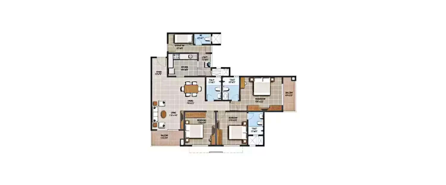 Floor plan for 3 BHK