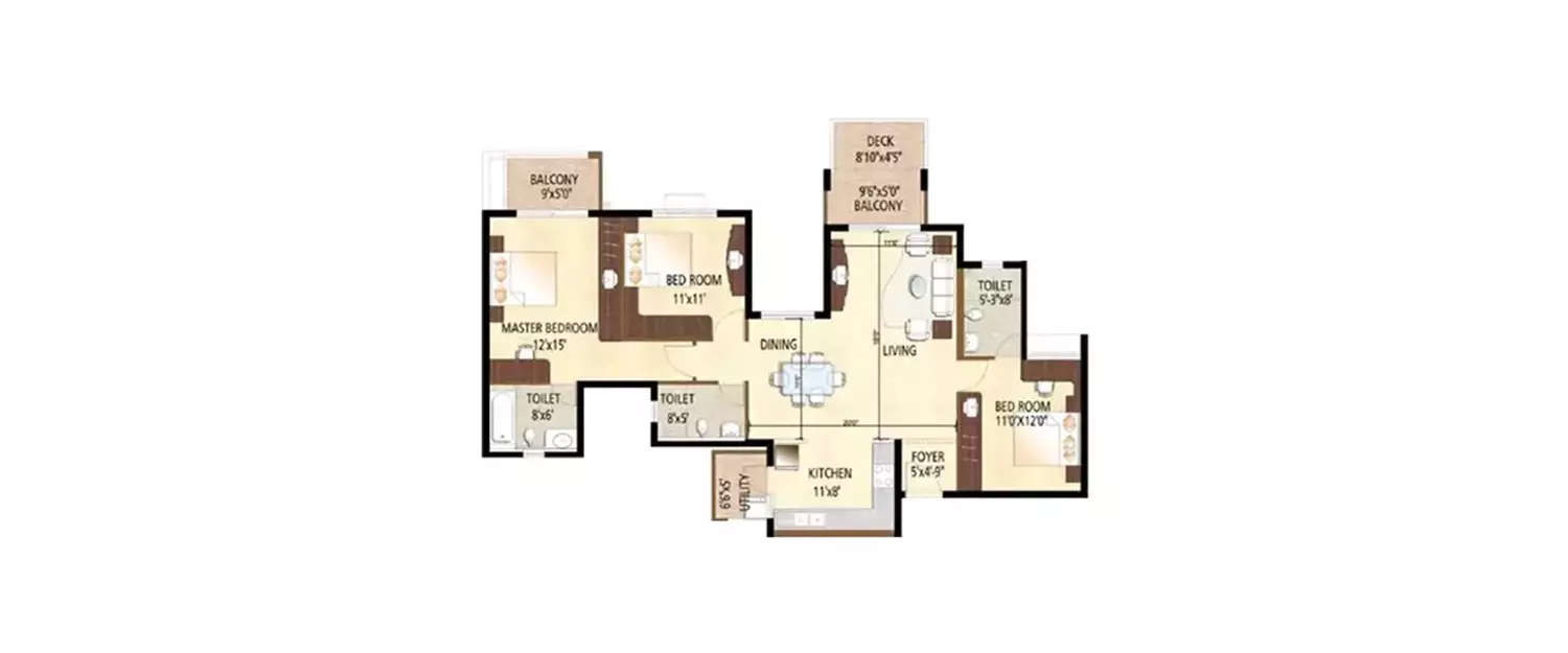 Floor plan for 3 BHK