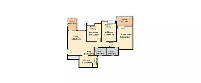 Nyati Evara Mohammed Wadi - Floor plan 3 BHK 952 Sq.ft