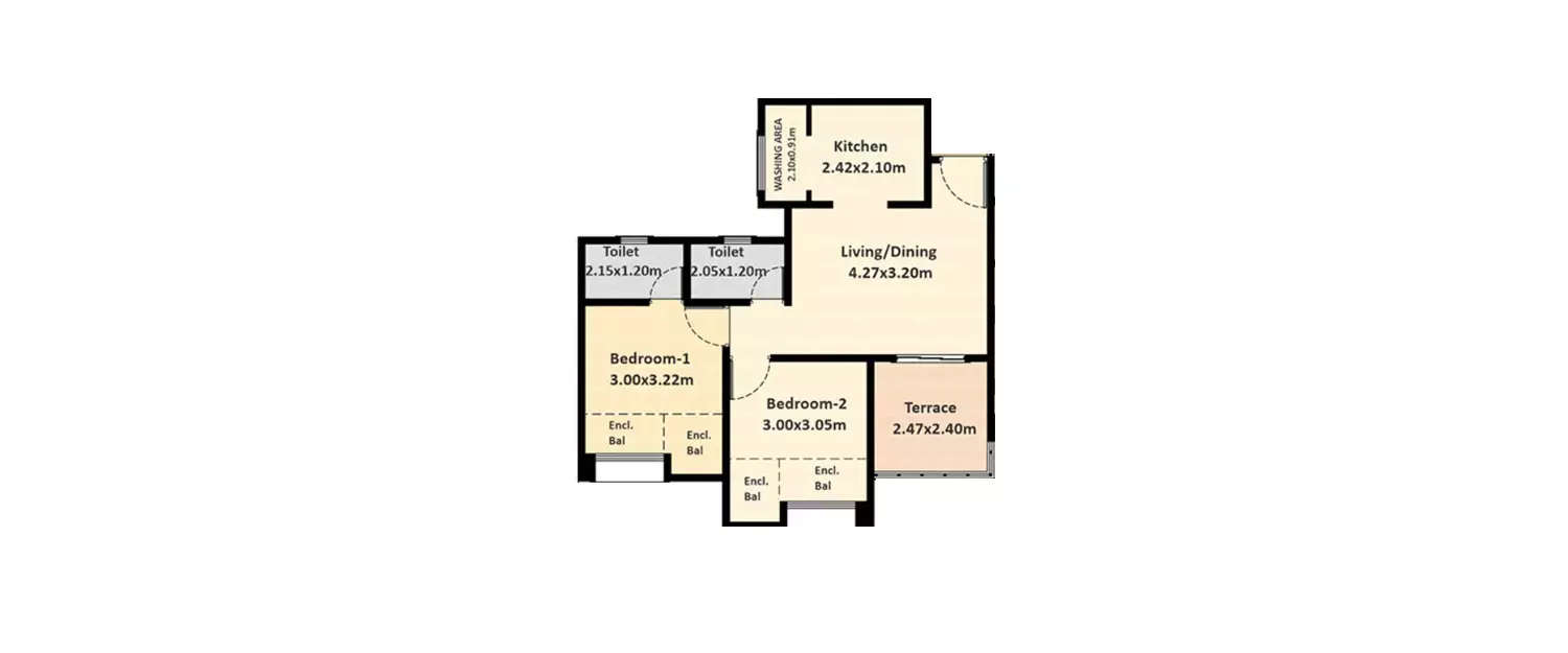 Floor plan for 2 BHK