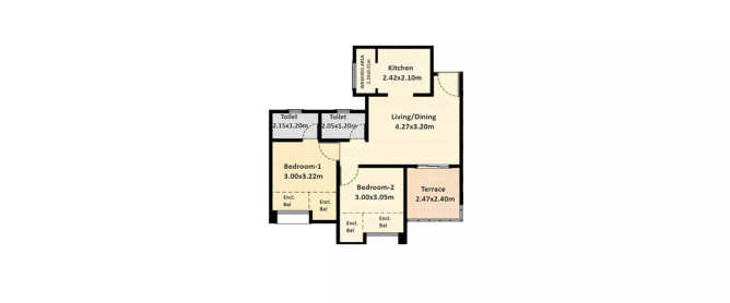 Nyati Elan South East I Wagholi - Floor plan 2 BHK 439 Sq.ft