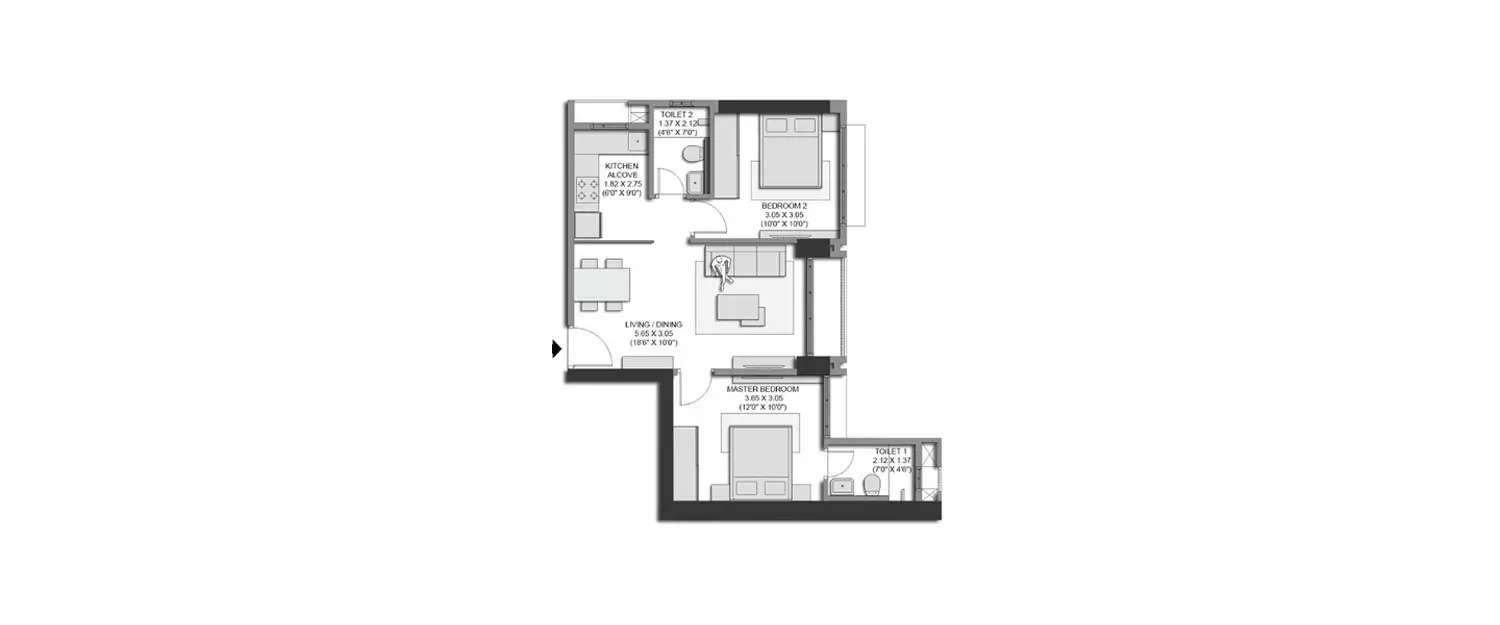 Floor plan for 2 BHK