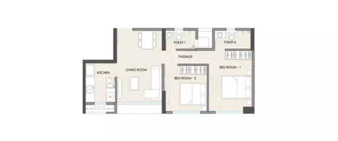 JP Codename Stay Close Andheri - Floor plan 2 BHK 589 Sq.ft
