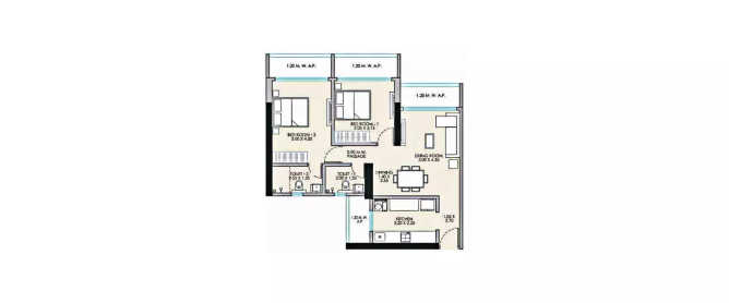 JP Codename Dream Home Mira Bhayandar - Floor plan 2 BHK 805 Sq.ft