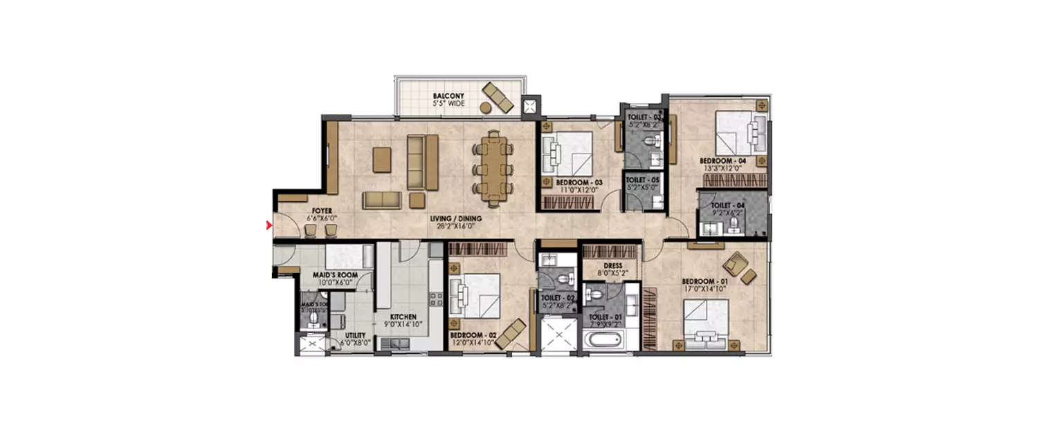 Floor plan for 4 BHK