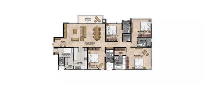 Prestige Fairfield Dollars Colony - Floor plan 4 BHK 1973 Sq.ft