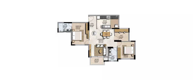 Prestige Misty Waters Hebbal - Floor plan 2.5 BHK 1294 Sq.ft