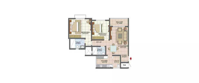 Prestige Song Of The South Yelenahalli - Floor plan 2 BHK 859 Sq.ft