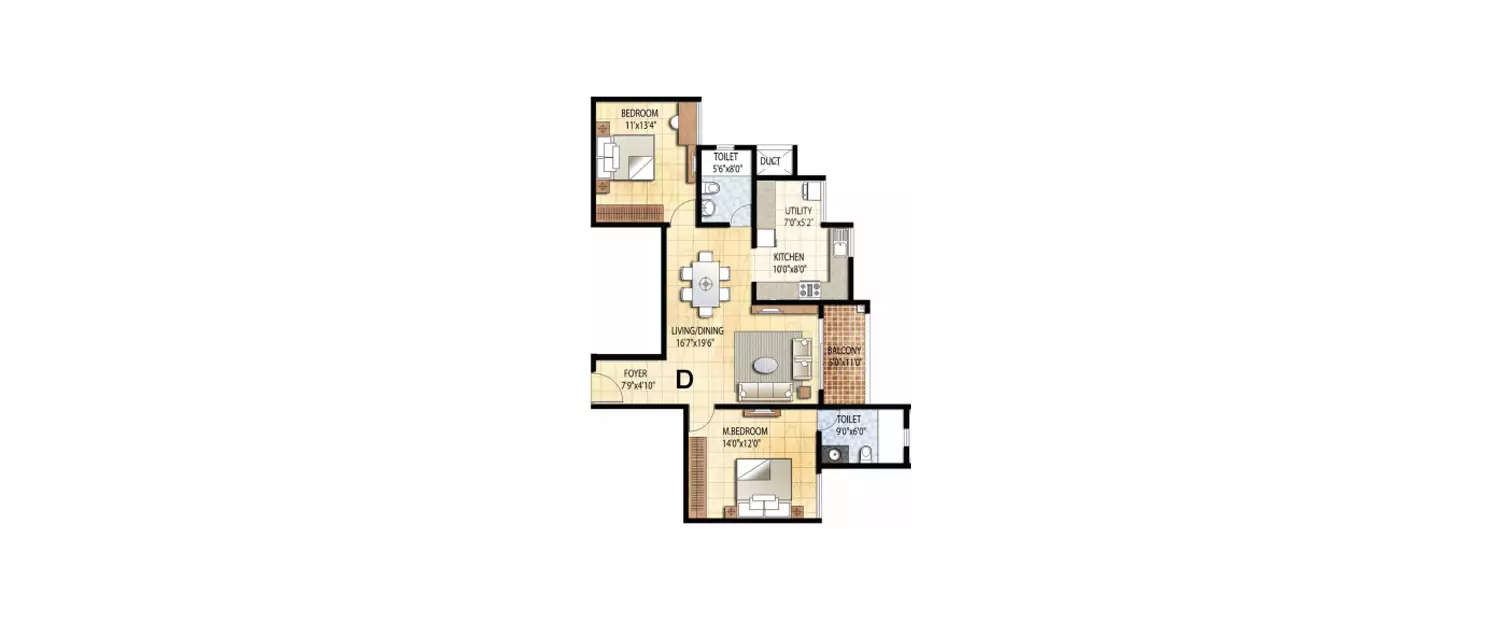 Floor plan for 2 BHK