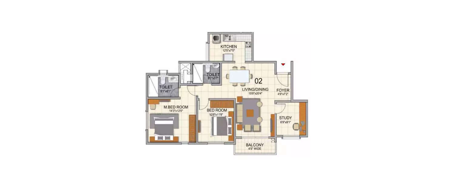 Floor plan for 2.5 BHK