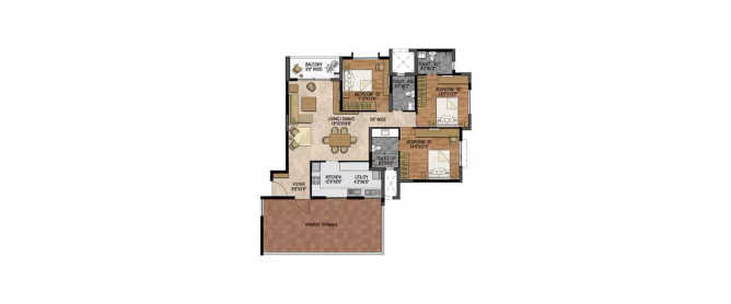 Prestige Woodland Park Jeevanhalli - Floor plan 3 BHK 1176 Sq.ft