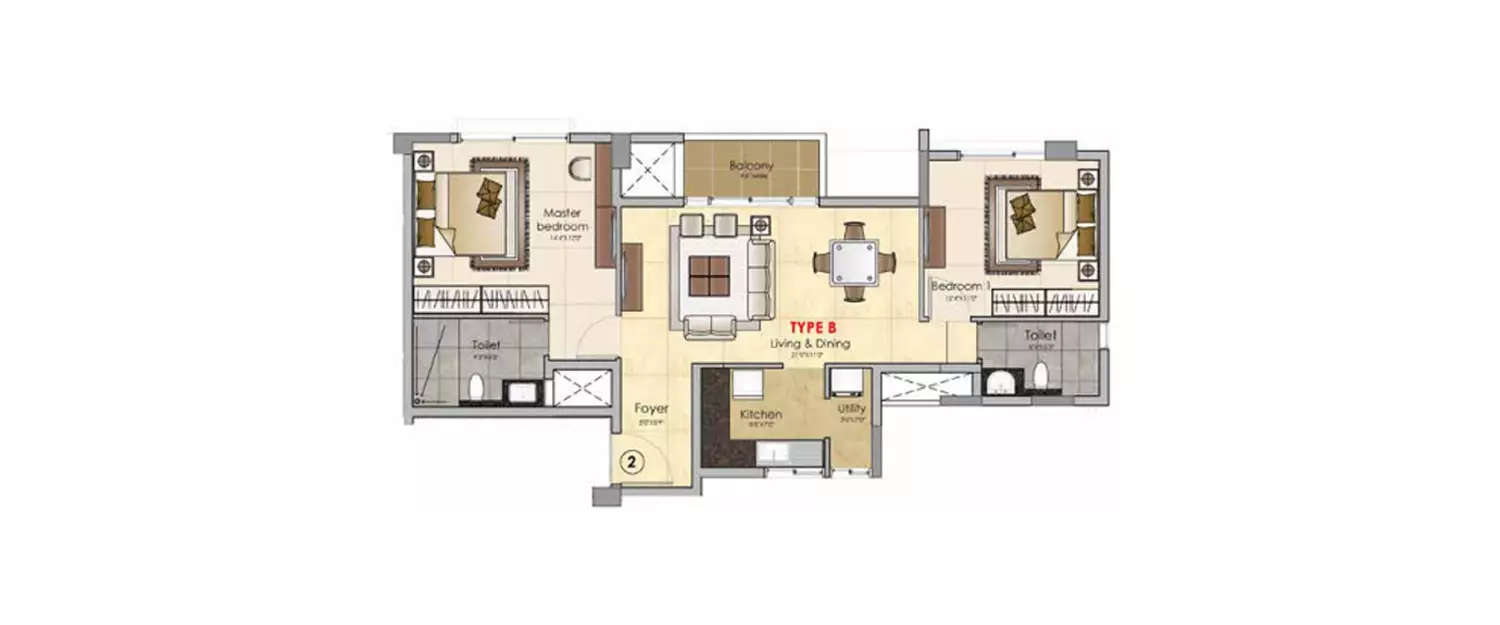 Floor plan for 2 BHK