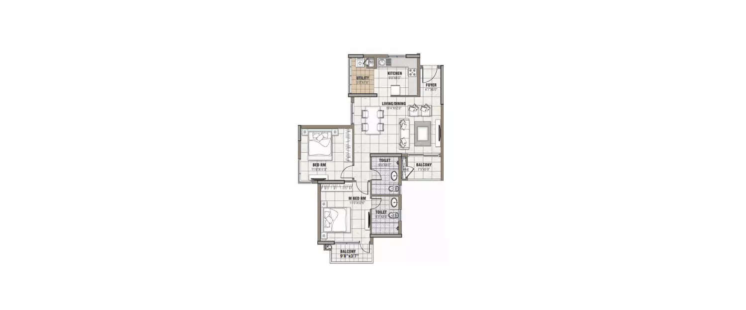 Floor plan for 2 BHK