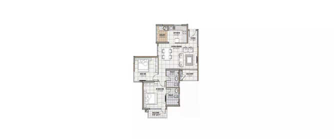 Prestige Tranquility Bommenahalli - Floor plan 2 BHK 1135 Sq.ft