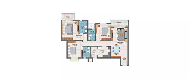 Prestige Dolce Vita Whitefield - Floor plan 3 BHK 1144 Sq.ft