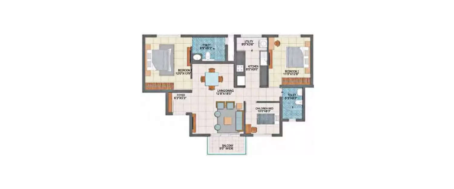 Floor plan for 3 BHK
