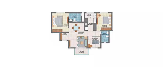 Prestige Fontaine Bleau Whitefield - Floor plan 3 BHK 919 Sq.ft